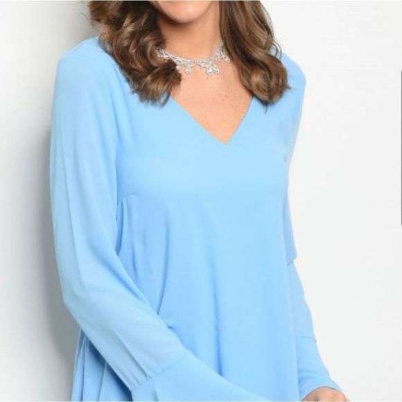 Blue Long Bell Sleeve Dress - Picture 2 of 7